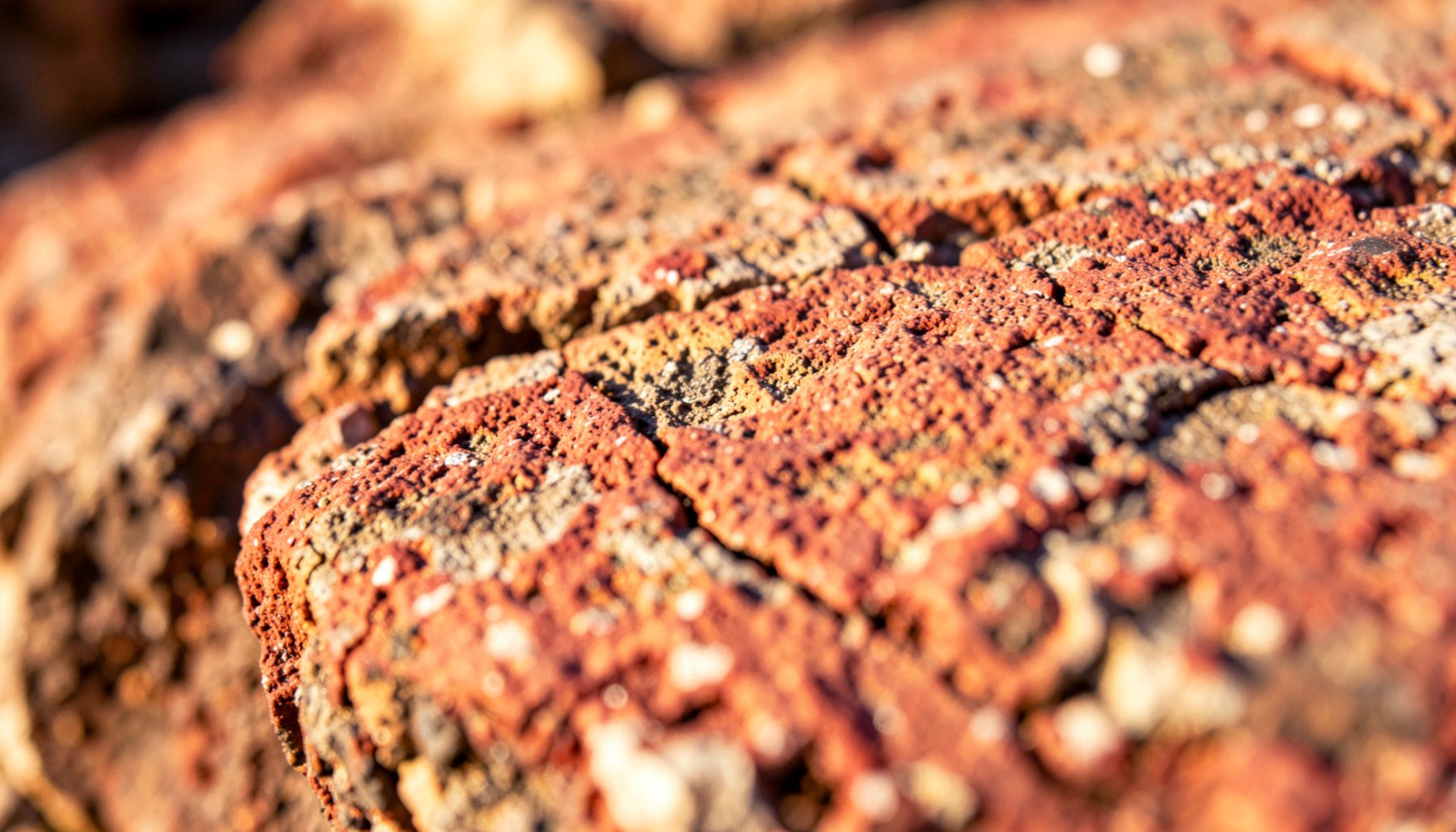 Extreme close-up of weathered stone surface with subtle cracks and warm earthy tones, evoking ancient ruins under Mediterranean light